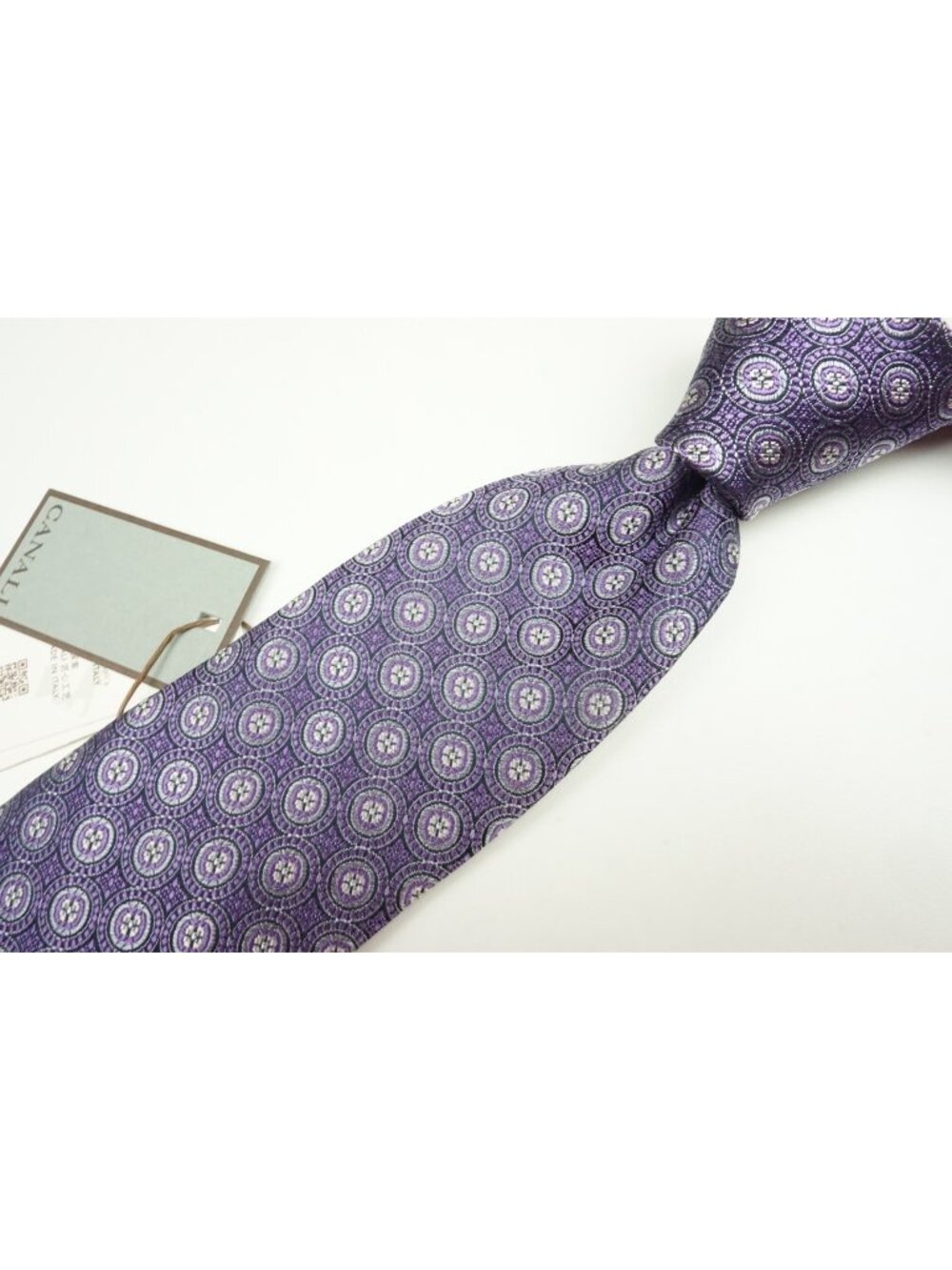 Canali Iris Silver Medallion Geometric Silk Tie Brand New With Tags